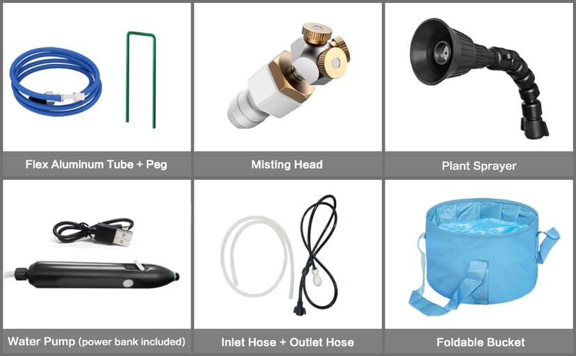Portable Misting System with Water Pump, Plant Sprayer & Garden Hose Mister 3-in-1, No Faucet Required Misters for Outside Patio Beach Camping Golf Cart Boat, Smart Misting Cooling System