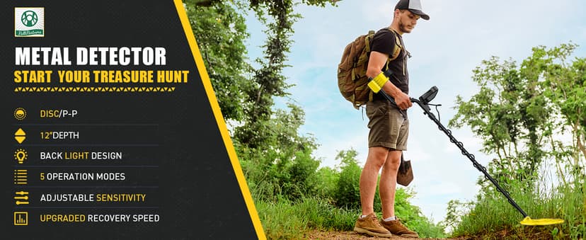 Metal Detector for Adults Waterproof-Professional Higher Accuracy Gold Detector with LCD Display,5 Mode,Advanced DSP Chip 12" Coil(Yellow)