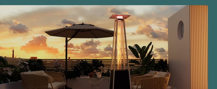 Pamapic Patio Heater with Cover, 48,000 BTU Pyramid Flame Outdoor Heater Quartz Glass Tube Propane