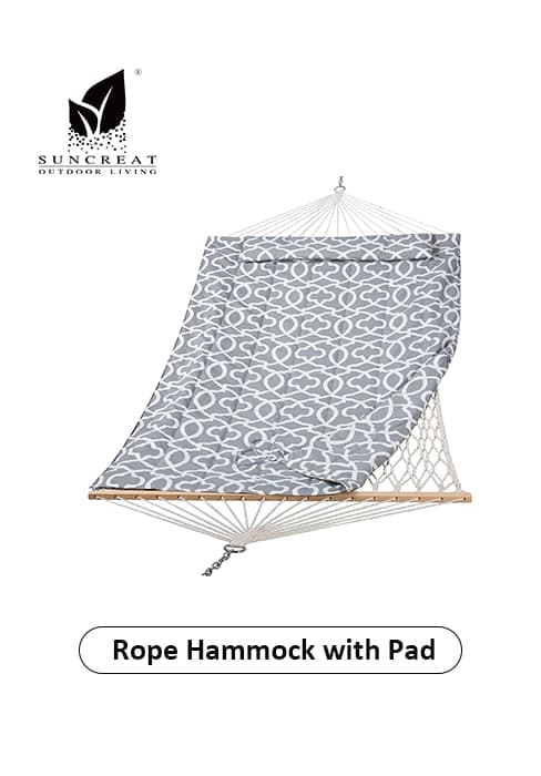 SUNCREAT Hammocks 14 FT Quick Dry Hammock Double Size with Spreader Bar, 2 Person Hammock for Outdoor Patio Yard Poolside, 450 lbs Capacity, Light Gray Stripes