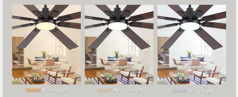 72 inch Large Ceiling Fans with Lights and Remote, Indoor/Outdoor Black Modern Ceiling Fan for Kitchen Living Room Patio, 6 Speed Reversible Quiet DC Motor, 3 CCT, Dual Finish 8 Blades