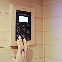 Ceramic 1 Person Infrared Sauna Far Infrared Saunas for Home Hemlock Wood Indoor Sauna Room 2 in 1 Sauna with Low EMF Heaters + Ceramic Heating Cube-Chromotherapy-Bluetooth Speaker