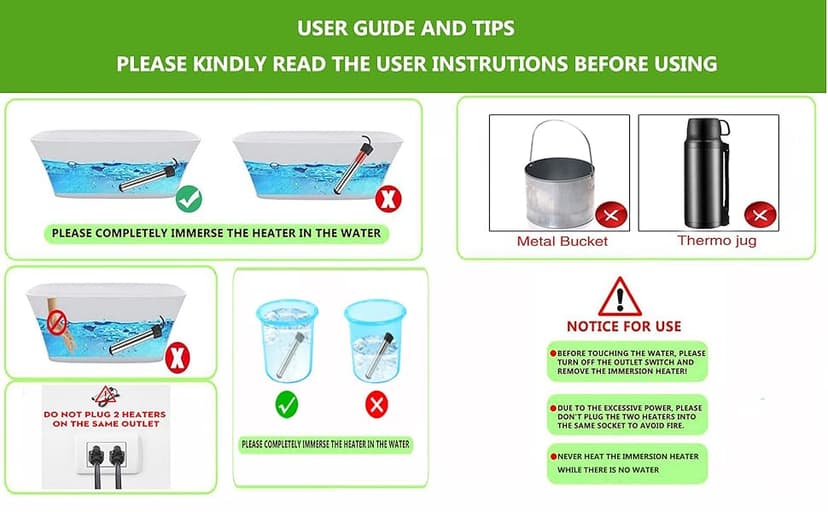 HASTER Portable Pool Immersion water Heater for Inflatable Pool Bathtub,Bucket Heater with 304 SS Guard,Electric Submersible Water Heater with LCD Thermometer,Heat 5 Gallon Water in Minutes In&Out