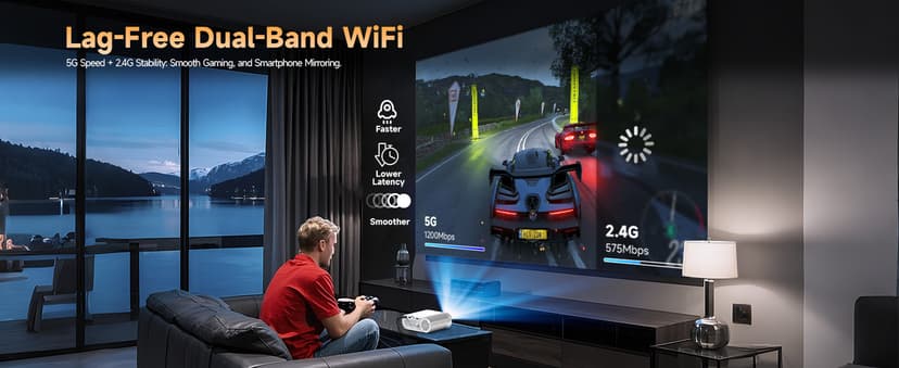 Outdoor Projector With WiFi and Bluetooth, 1080P Movie Projectors for Phone, Home Theater Projector for Bedroom, 200” Screen Wireless WiFi Projector with 3W Speaker for iPhone/HDMI/USB/TV Stick