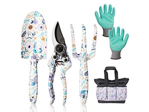 WORKPRO Aluminum Garden Tool Set, 4PCS Heavy Duty Hand Garden Tools with Box Include Trowel, Rake, Pruner, Garden Gloves, Garden Gifts