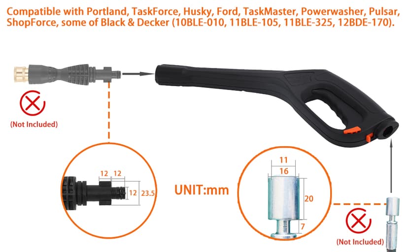 Pressure Washer Gun, Compatible with Some Portland Husky Black Decker Ford Pulsar Shopforce Taskforce Powerwasher Taskmaster Electric Pressure Washers, Replacement Power Washer Gun 2000 PSI