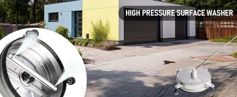 Hourleey 14" Pressure Washer Surface Cleaner, Stainless Steel Surface Cleaner with 4 Wheels for Concrete, Patio, Sidewalk, Deck, Pathway 1/4" Quick Connector, 2 Extension Wand, 4000 PSI