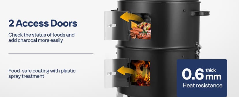 VIVOHOME 3-in-1 Vertical Charcoal Smoker, BBQ Smoker Grill with Built-in Thermometer, Air Vent, and 2 Access Doors, Idea for Parties, Backyard, Barbecues