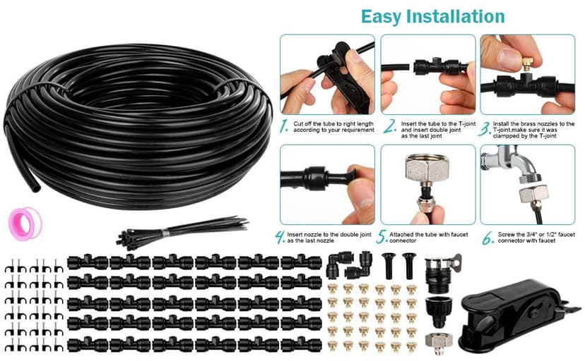 Misting Cooling System, 82FT (25M) Misting Line + 30 Brass Mist Nozzles + Brass Adapter(3/4") for Patio Garden Greenhouse