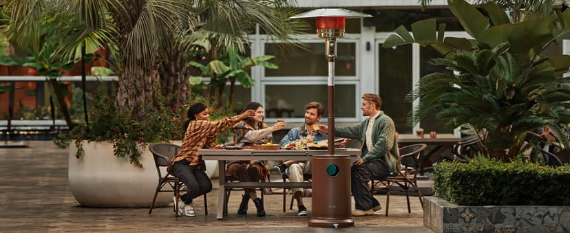 EAST OAK 55,000 BTU Propane Patio Heater with Round Table & Stainless Steel Burner, Outdoor Heater with Wheels, Ideal For Large Patios, Gardens, Outdoor Events, and Commercial Use, Bronze