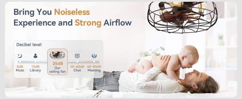 LEDIARY 20" Caged Ceiling Fans with Lights and Remote, Flush Mount Bladeless Ceiling Fan Low Profile, Small Farmhouse Industrial Enclosed Ceiling Fan with Light for Bedroom, Kitchen, Indoor