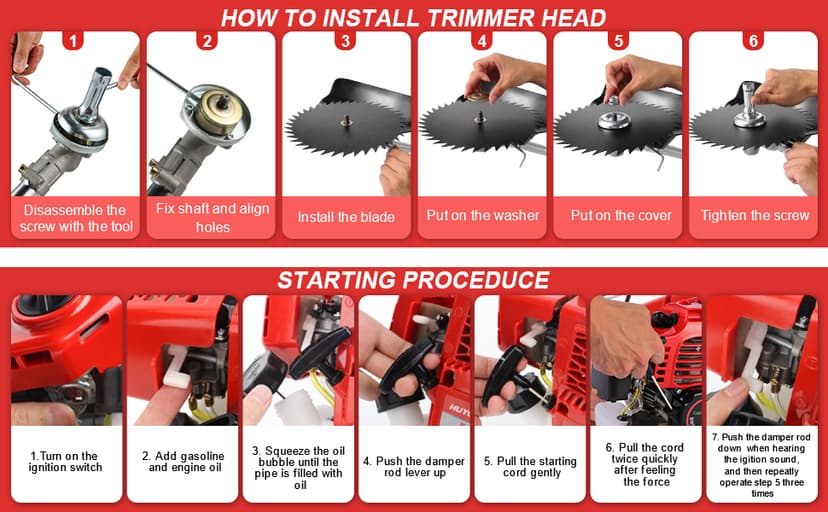 COOCHEER Weed Wacker 58cc, 4 in 1 Cordless Weed Eater Gas Powered, 2-Cycle String Trimmers Gas Brush Cutter Straight Shaft Gas Grass Trimmer for Lawn and Garden Care Trimming, Red