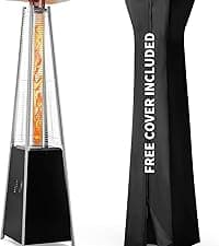Pamapic Patio Heater with Cover, 48,000 BTU Pyramid Flame Outdoor Heater Quartz Glass Tube Propane