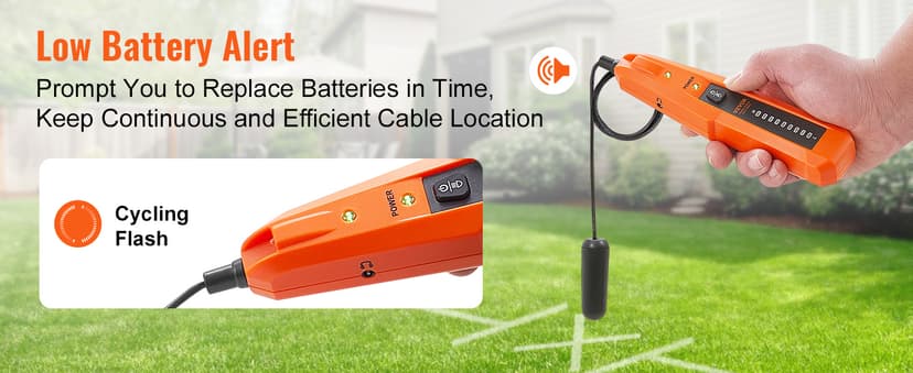VEVOR Underground Cable Locator, 3 FT Max. Detection Depth, Wire Tracer Break Detector Finder with Earphone, 1000 FT Max.Detection Length Cable Tester for Pet Fence Buried Sprinkler Valve Irrigation