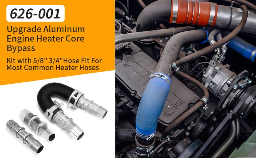 626-001 Upgrade Aluminum Engine Heater Core Bypass Kit with 5/8" 3/4"Hose Fit For Most Common Heater Hoses