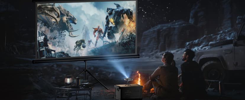 GooDee WiFi Bluetooth Mini Projector - 4K DLP Projector 1080P Support Pocket Pico Movie Projector with Tripod, Outdoor Video Portable Rechargeable Battery Short Throw for iPhone/Android
