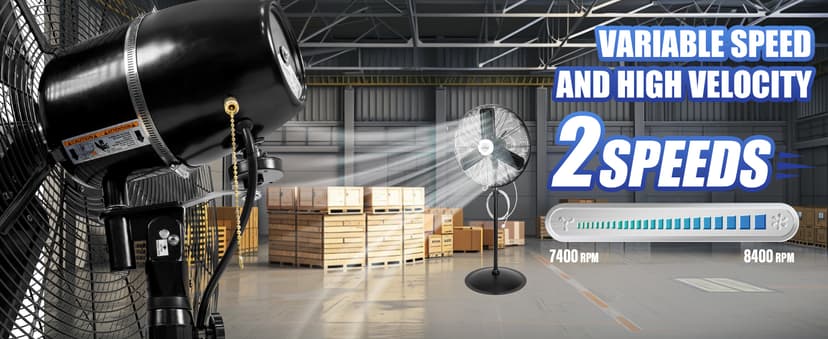 iLiving 30" Pedestal Outdoor Oscillating Fan with Misting kit - Shop, Greenhouse, Patio - 120V 1.8A 8400 CFM