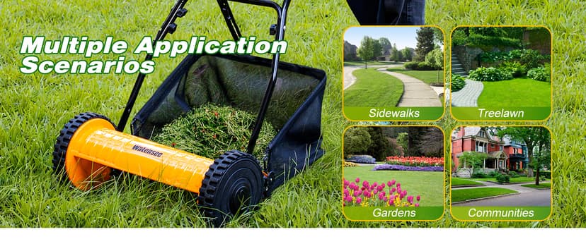 Walensee 16-Inch 5-Blade Push Reel Lawn Mower, Cordless Manual Reel Lawn Mower Walk-Behind Steel Lawn Mowers with Removable 7.9-Gallon Grass Catcher, Sponge Grip, 4-Position Cutting Height Adjustment