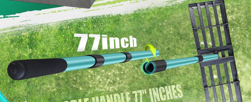 Breeze Touch Lawn Leveling Rake 30x10 Weighted & Collapsible Plate, Heavy Duty Yard Leveler Rake with 77" Adjustable Stainless Steel Handle, Lawn Tools for Gardening, Golf Course, Farm, Pasture
