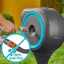 GARDENA (18614-80) 66' x 1/2" Automatic Retractable Garden Hose Reel on Metal Spike, 66' Outside Garden Hose Length, with 360° Rotation to Reach All Areas of Your Yard