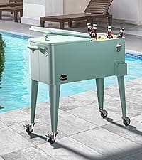 YITAHOME 80 Quart Patio Cooler Cart with Bottle Opener Drainage, Portable Rolling Beverage Cart for Pool Deck Party Cookouts