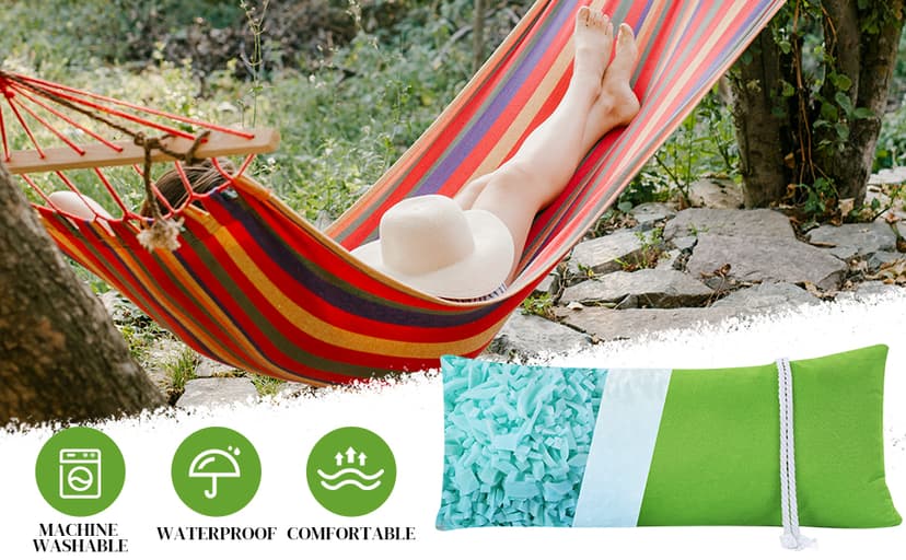 HOMBYS 32" x 14" Shredded Memory Foam Hammock Pillow for Outdoor, Waterproof and Weatherproof Pillow with Durable Ties (Gray)