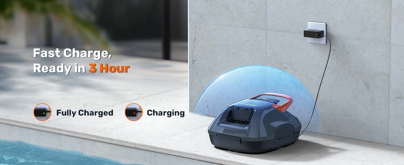 Cordless Robotic Pool Cleaner, Lasts 90 Min, Automatic Vacuum for Above-Ground Pools up to 860 Sq.ft, Portable, Self-Parking, Orange