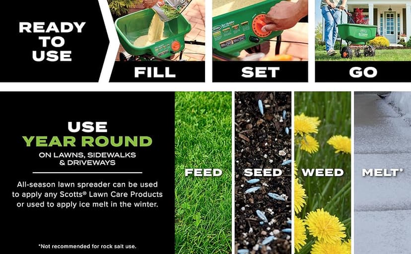 Scotts Turf Builder EdgeGuard DLX Broadcast Spreader for Seed, Fertilizer, Salt, Ice Melt, Holds up to 15,000 sq.ft. Product