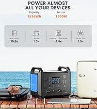 TB1200 Portable Power Station, 1152Wh LiFePO4 Solar Generator, 3*1200W(Peak 2400W)AC outlets, fully recharged in 2 hrs, Backup Battery for Camping, Off-grid, Home Blackout (Solar Panel NOT Included)