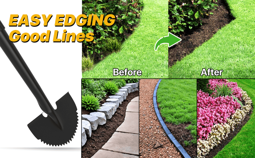 COSITA Edger Lawn Tool, 41-inch Manual Lawn Edger for Grass, Half Moon Hand Edger Tool with D-Grip, Metal Saw Tooth Garden Edger with Long Handle for Sidewalk, Yard