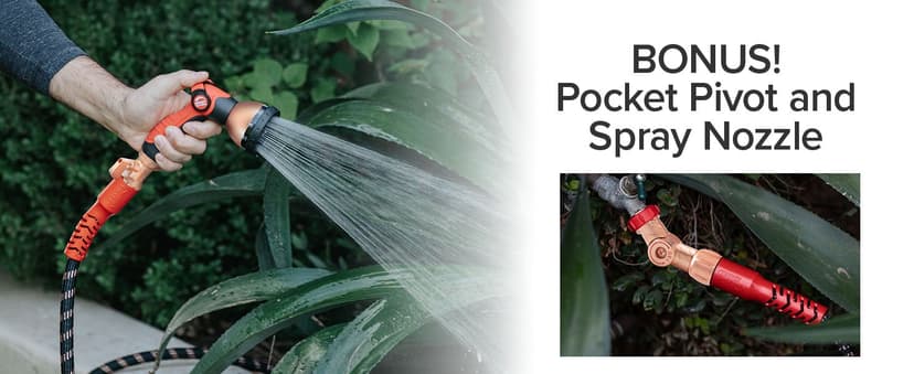 Pocket Hose Copper Head w/New Pocket Pivot Expandable Garden Hose 100FT, AS-SEEN-ON-TV, Swivels 360°, Advanced Tri-Tex Tubing & Force Field Jacket, 3X Stronger, Lead-Free, No-Kink, Anti-Burst w/APT