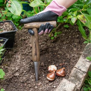 2024 New Upgrade Hand Dibber with 5 inches Measuring Scale, Easy to Grip L-Shaped Wood Handle Dibbler, Stamped Stainless Steel Tip Seed Dibber, 11.3'' Dibber for Sowing Seeds and Planting Seedlings