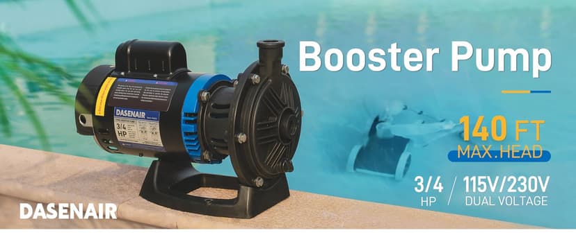 Booster Pump,3/4 HP Pure Copper Motor with Dual Voltage(115V or 230V),IPX4 Waterproof Compatible for Pressure Side Pool Cleaners Vac-Sweep 280,380,3900
