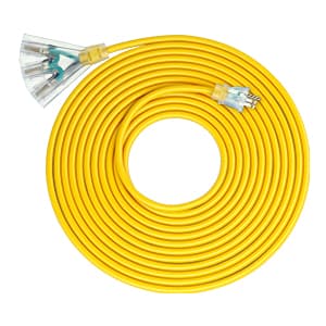 DEWENWILS 25 FT 14/3 Gauge Extension Cord Outdoor Tri-Tap Extension Cord Splitter, Heavy Duty Power Cable SJTW 15 Amp for Multiple Appliances, LED Lighted Plug, ETL Liste