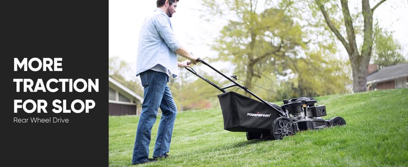 PowerSmart Self Propelled Gas Lawn Mower, 22 in. with 170cc OHV Engine, 3-in-1 Rear-Wheel-Drive High Wheels, Black