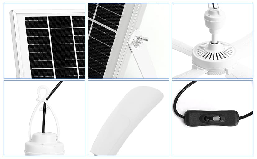 23.6'' Solar Ceiling Fan, 25W Solar Powered Hanging Fans for Outdoor Gazebo, Chicken Coop, Greenhouse, Shed, Dog House, 19.7 Ft Long Cord with On/Off Button