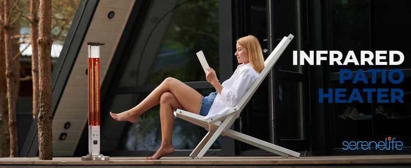 SereneLife Infrared Patio Heater, 1500W Electric Heater with Remote, Quiet Operation, IP65 Approved, Three Heat Levels, Indoor/Outdoor for Patio, Restaurant, Backyard, Garage, Decks