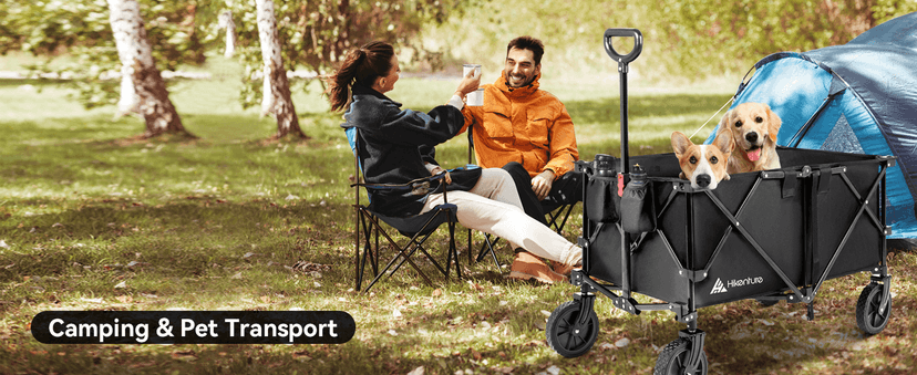 Hikenture Folding Wagon Cart, Portable Large Capacity Beach Wagon, Heavy Duty Utility Collapsible Wagon with All-Terrain Wheels, Outdoor Garden Cart Foldable Wagon for Sports, Shopping, Camping(Black)