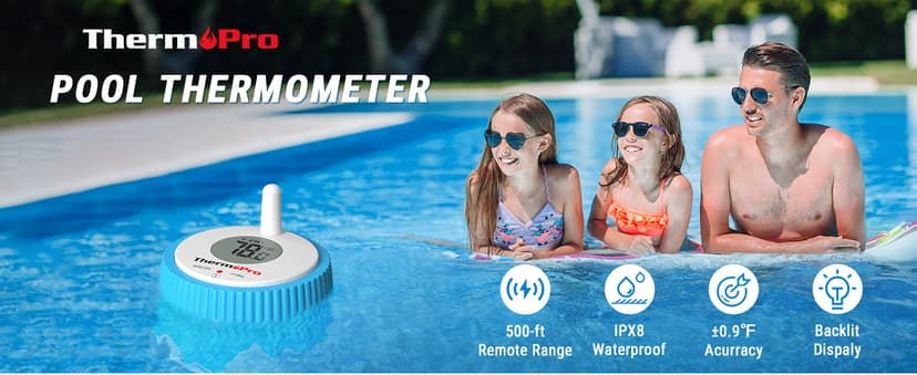 ThermoPro Digital Pool Thermometer Floating Easy Read, Large Size Water Thermometer for Cold Plunge, IPX8 Waterproof Water Temperature Monitor for Hot Tub/Ice Bath/Swimming Pool/SPA/Aquarium/Pond
