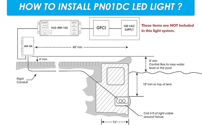 HQUA PN01DC 120V AC Remote Control LED RGBW Color Change Inground Pool Light, 10 Inch 50W with 100 Feet Cord, UL Listed Transformer Included, Fit for 10" Large Wet Niches.
