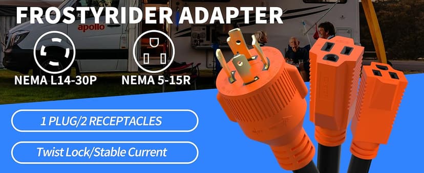 30 Amp to 15 Amp Generator Y Splitter Adapter Cord,NEMA L14-30P to 2x5-15R 4 Prong Pure Copper Heavy Duty Twist Lock Male Plug 10 Gauge Wire for Portable Generators