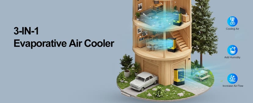 4800CFM Swamp Cooler,42IN Evaporative Air Cooler with Continuous Auto Fill,10.6-Gal Water Tank,3 Ice Packs,Portable Evaporative Cooler for Outdoor Patio Garage Commercial Industrial Use