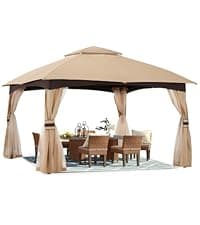ABCCANOPY Gazebos for Patios 10x10 - Outdoor Steel Frame Gazebo with Mosquito Netting for Lawn Backyard Garden Deck (Khaki)