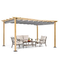 HAPPATIO 10' X 10' Pergola Retractable Canopy for Backyards, Gardens, Patios, Outdoor Pergola with Sun Shade Canopy, Includes Ground Studs and Expansion Screws (Grey)