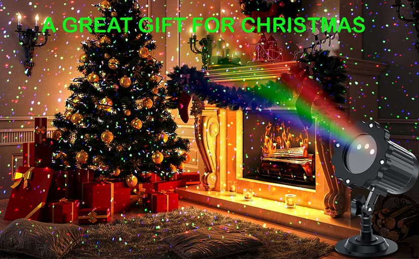 Laser Outdoor Moving RGB Christmas Projector Light - 3 Color Motion Firefly Decorative Lights Show for Halloween, Christmas, Holiday, Garden, Patio