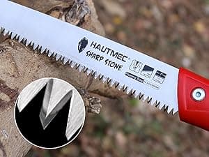 HAUTMEC 12" Pruning Hand Saw, A Pull Stroke Saw with Straight SK5 Steel Blade, Trapezoidal Teeth and Scabbard, for Pruning, Woodworking, Sharp Stone Series, HT0305