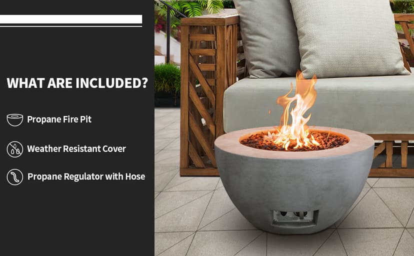 Kante 25 Inch Propane Fire Table, 50,000 BTU Large Concrete Fire Pit Table for Outdoor Garden Patio, Smokeless Gas Fire Pit with Waterproof Cover, Side Handles, Concrete (A-B01-80021)