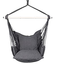 Highwild Hammock Chair Hanging Rope Swing - Max 500 Lbs - 2 Cushions Included - Steel Spreader Bar with Anti-Slip Rings - for Any Indoor or Outdoor Spaces (Grey)