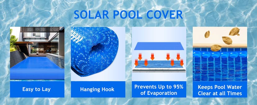 Evoio Solar Pool Covers, 12 x 24 Foot Solar Pool Blankets for Inground Above Ground Rectangular Swimming Pools, Heavy-Duty Floating Bubble Pool Hot Tub Spa Solar Covers Thermal Blanket (12 x 24 Ft)
