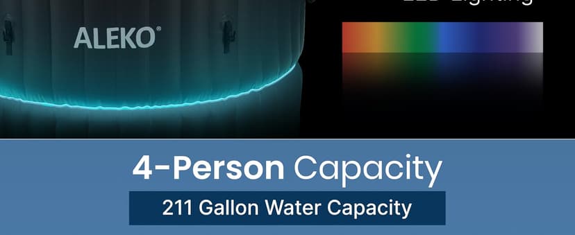 ALEKO Diamond 4-Person Inflatable Jetted Hot Tub | 120 Soothing Bubble Jets | Energy Efficient Cover | LED Lights with 7 Lights | 360-Degree Bubble Massage | 211 Gallon Water Capacity